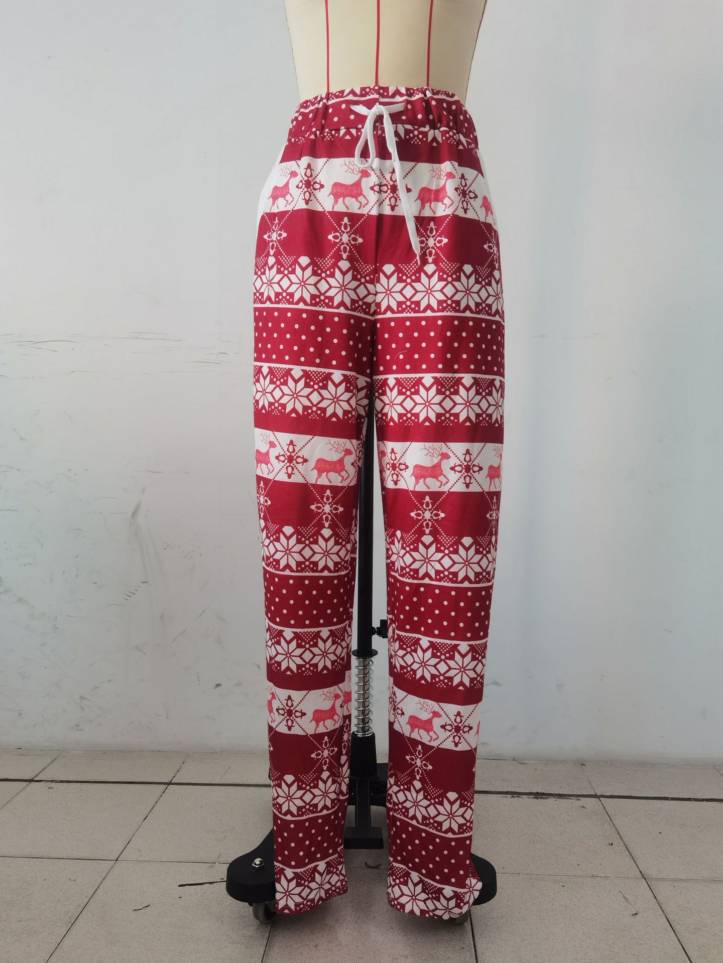 Autumn and Winter New Christmas Deer Printed Elastic Waist Casual Pants Women's Wear D01506