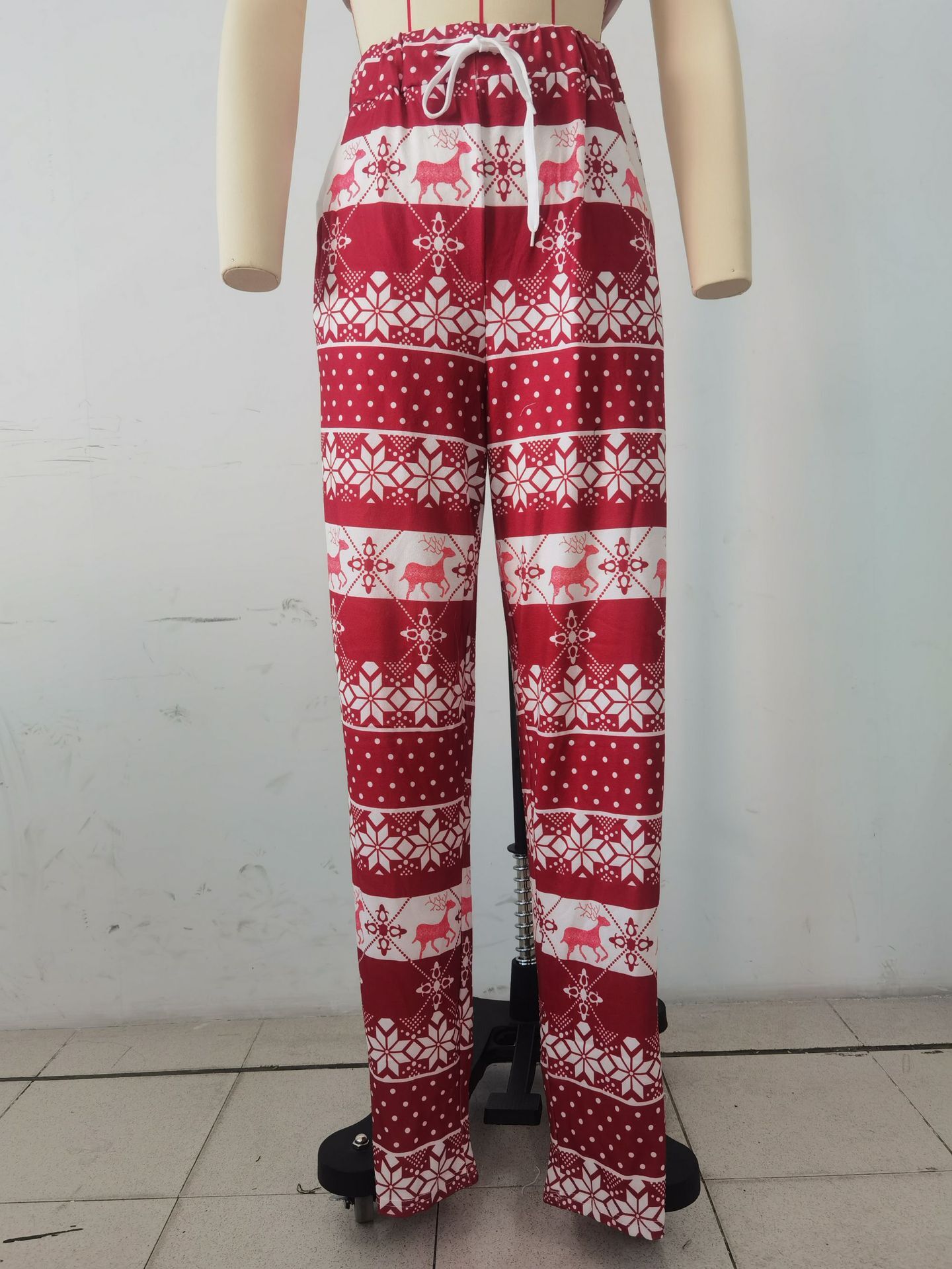 Autumn and Winter New Christmas Deer Printed Elastic Waist Casual Pants Women's Wear D01506