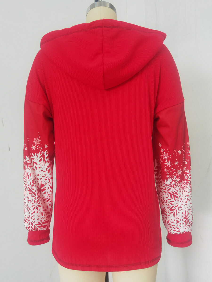 2021 Christmas Printed Long Sleeve Zipper Hooded Women's Coat C03673