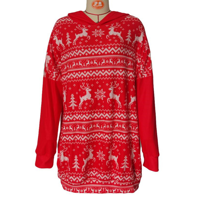2021 Christmas Deer Print Long Sleeve Hoodie Sweater C03674