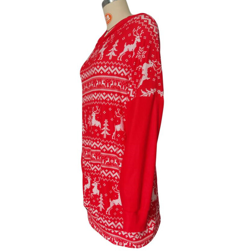 2021 Christmas Deer Print Long Sleeve Hoodie Sweater C03674