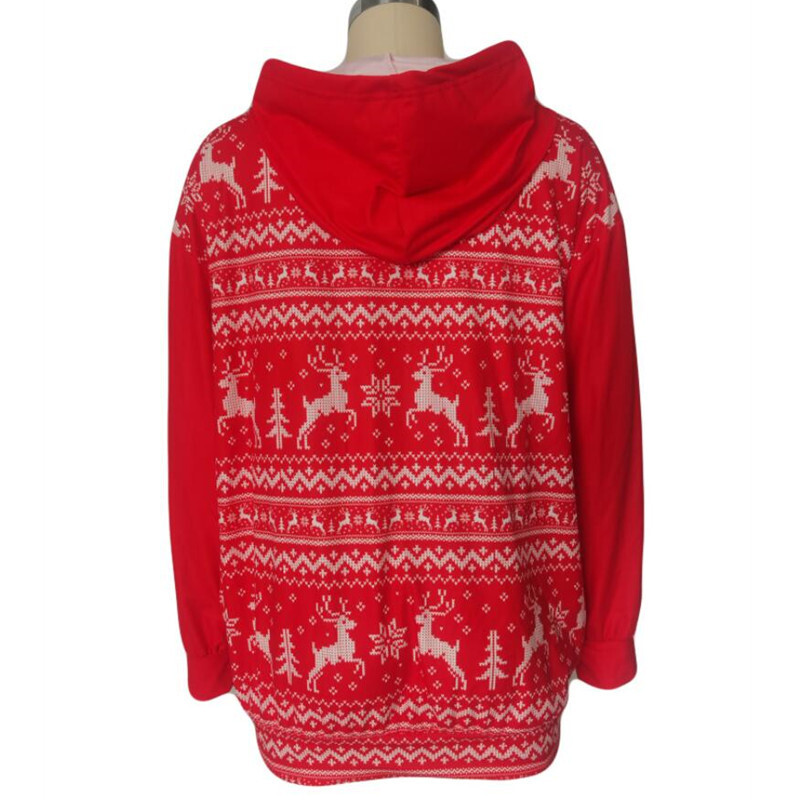 2021 Christmas Deer Print Long Sleeve Hoodie Sweater C03674
