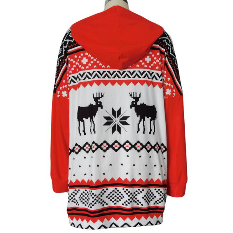 2021 Christmas Deer Print Long Sleeve Hoodie Sweater C03674