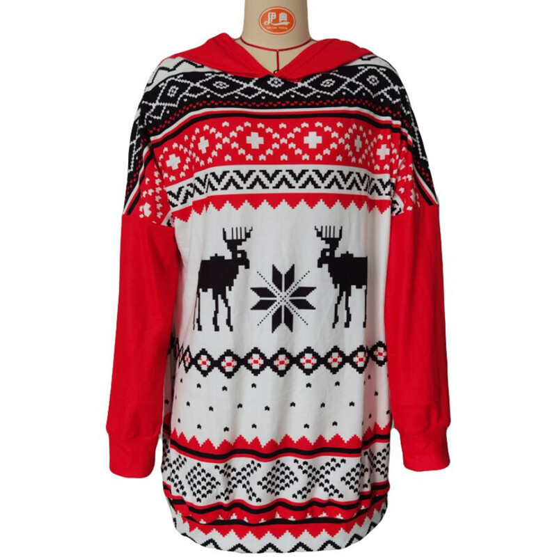 2021 Christmas Deer Print Long Sleeve Hoodie Sweater C03674
