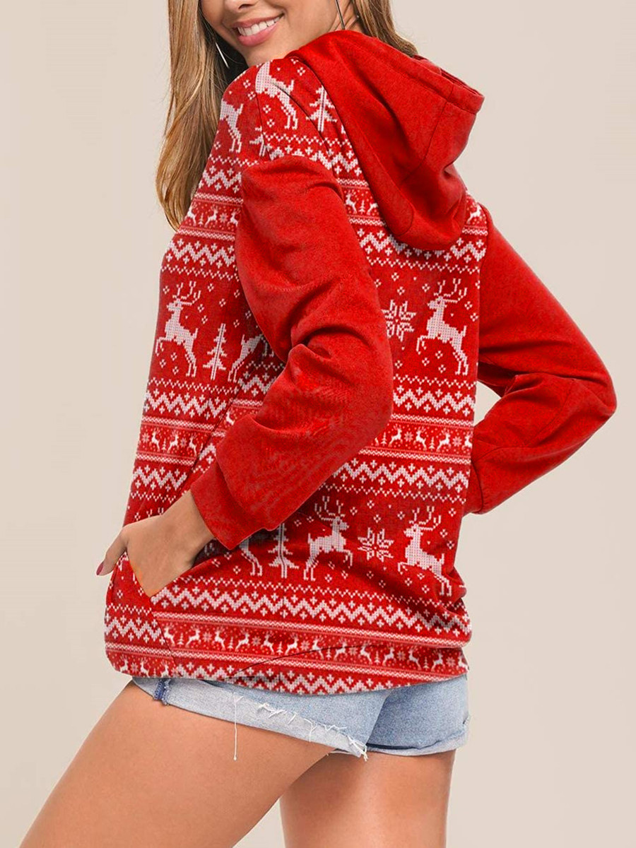 2021 Christmas Deer Print Long Sleeve Hoodie Sweater C03674