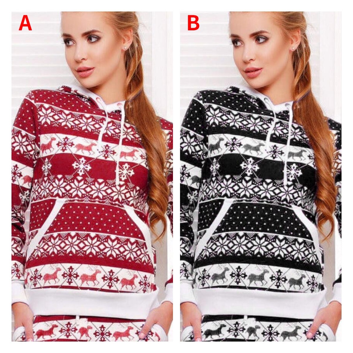 Autumn Winter Christmas Hooded Long Sleeved Sweater Women's Wear C03675