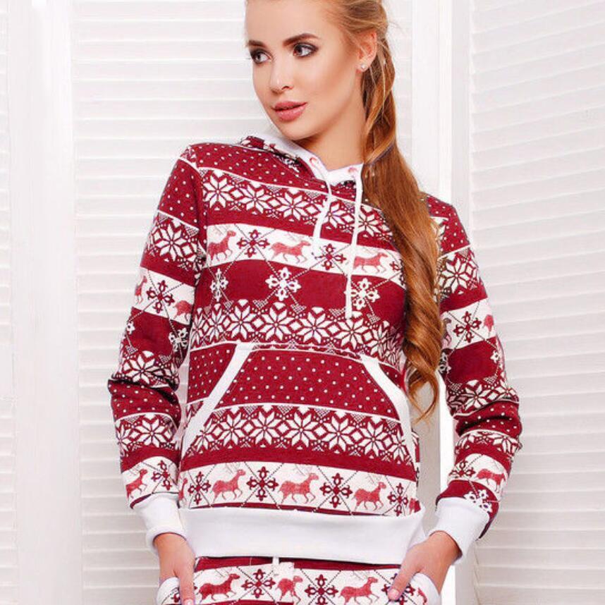 Autumn Winter Christmas Hooded Long Sleeved Sweater Women's Wear C03675
