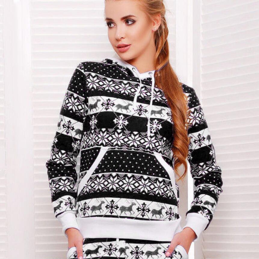 Autumn Winter Christmas Hooded Long Sleeved Sweater Women's Wear C03675