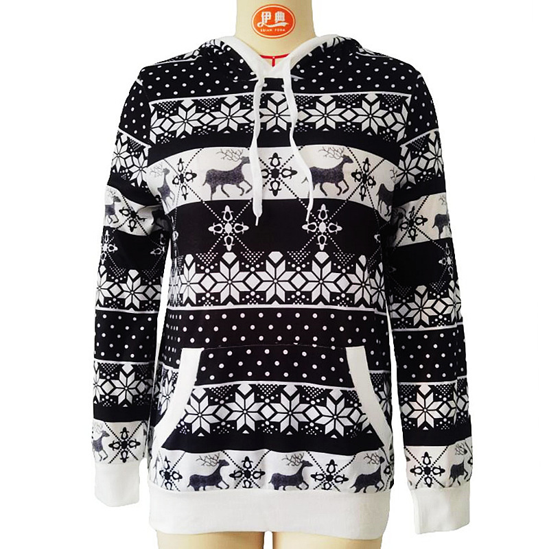 Autumn Winter Christmas Hooded Long Sleeved Sweater Women's Wear C03675