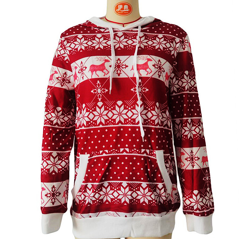 Autumn Winter Christmas Hooded Long Sleeved Sweater Women's Wear C03675