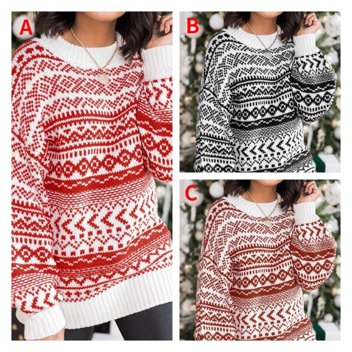2021 Christmas Casual Loose Round Neck Wool Sweater Dress C03676