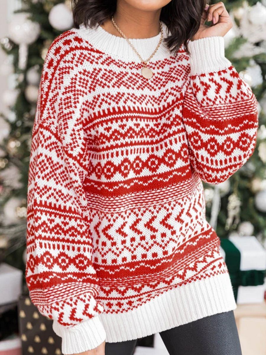 2021 Christmas Casual Loose Round Neck Wool Sweater Dress C03676