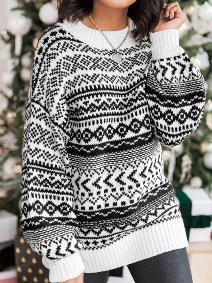 2021 Christmas Casual Loose Round Neck Wool Sweater Dress C03676