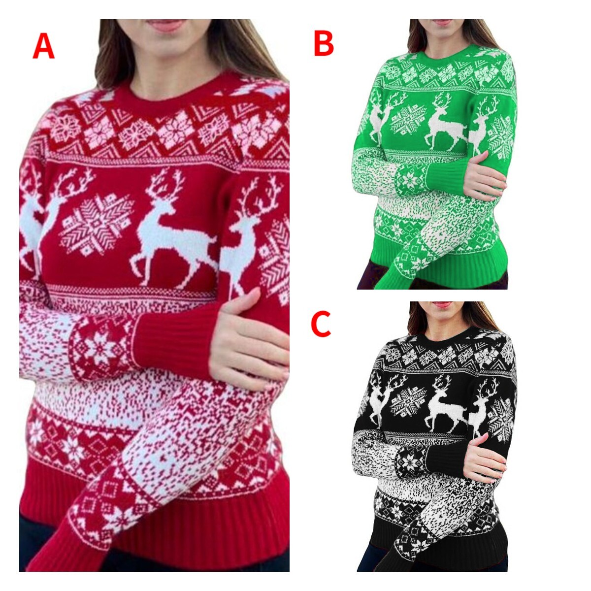 2021 Christmas Wool Woven Round Neck Deer Long Sleeve Sweater C03677