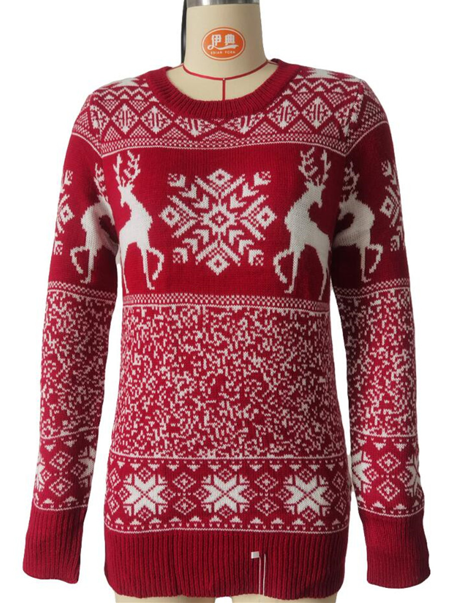 2021 Christmas Wool Woven Round Neck Deer Long Sleeve Sweater C03677