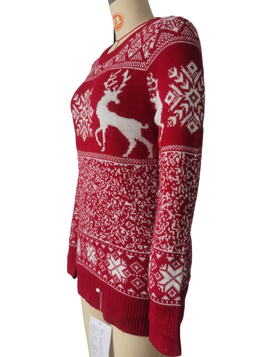 2021 Christmas Wool Woven Round Neck Deer Long Sleeve Sweater C03677