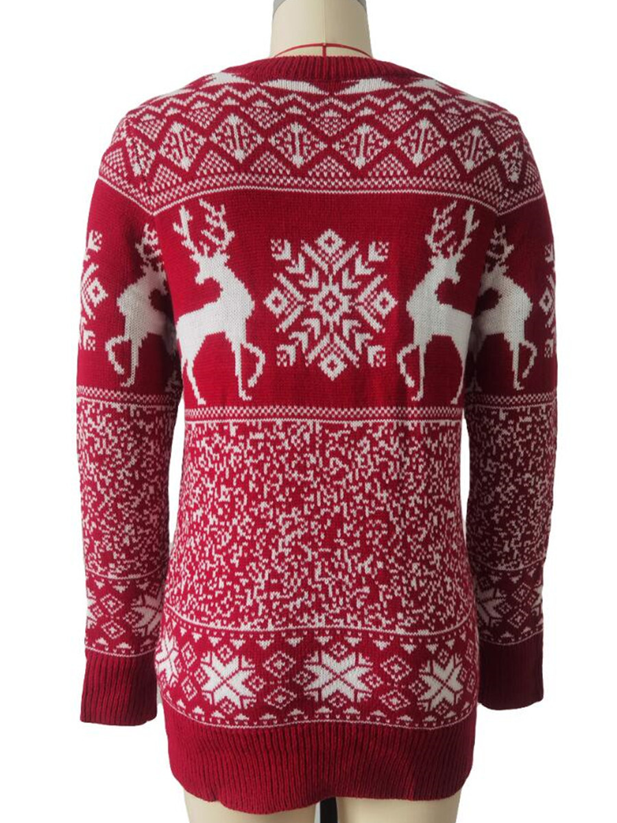 2021 Christmas Wool Woven Round Neck Deer Long Sleeve Sweater C03677