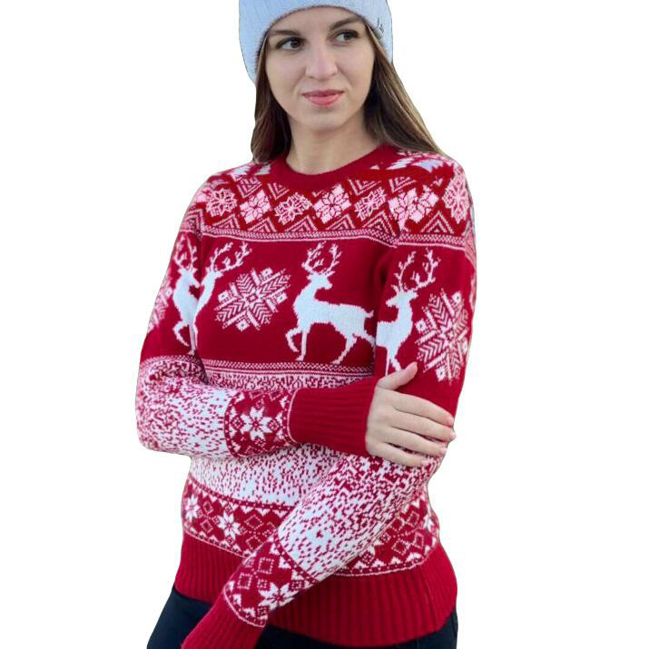 2021 Christmas Wool Woven Round Neck Deer Long Sleeve Sweater C03677