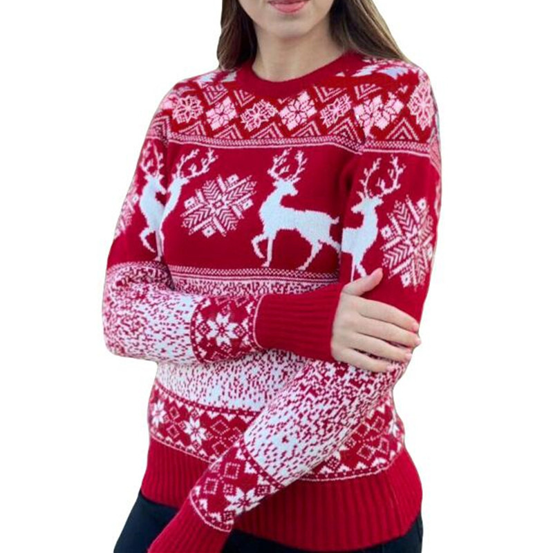 2021 Christmas Wool Woven Round Neck Deer Long Sleeve Sweater C03677