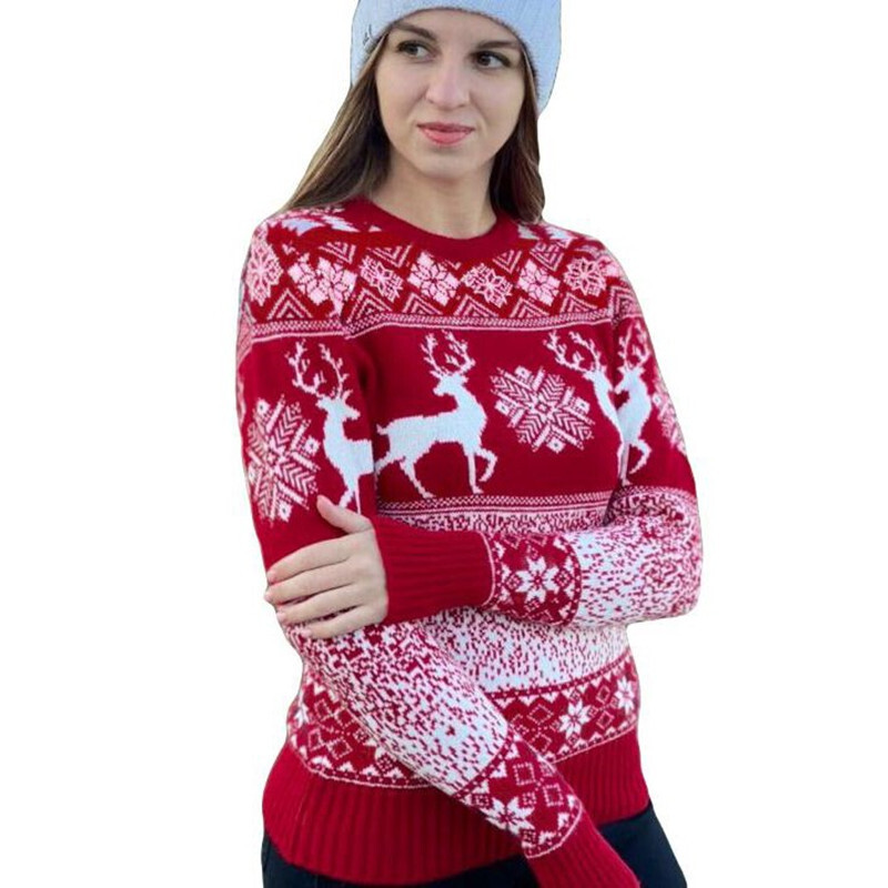 2021 Christmas Wool Woven Round Neck Deer Long Sleeve Sweater C03677