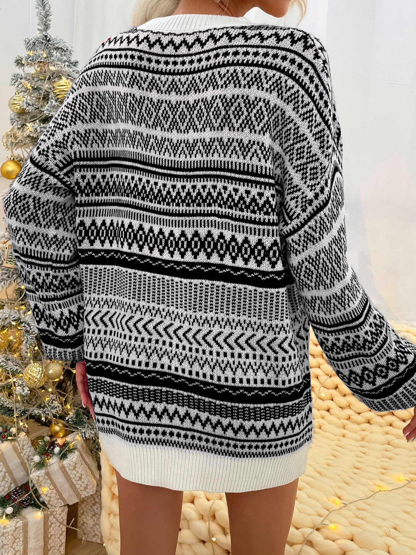 2021 Christmas Casual Loose Round Neck Wool Sweater Dress F01F592