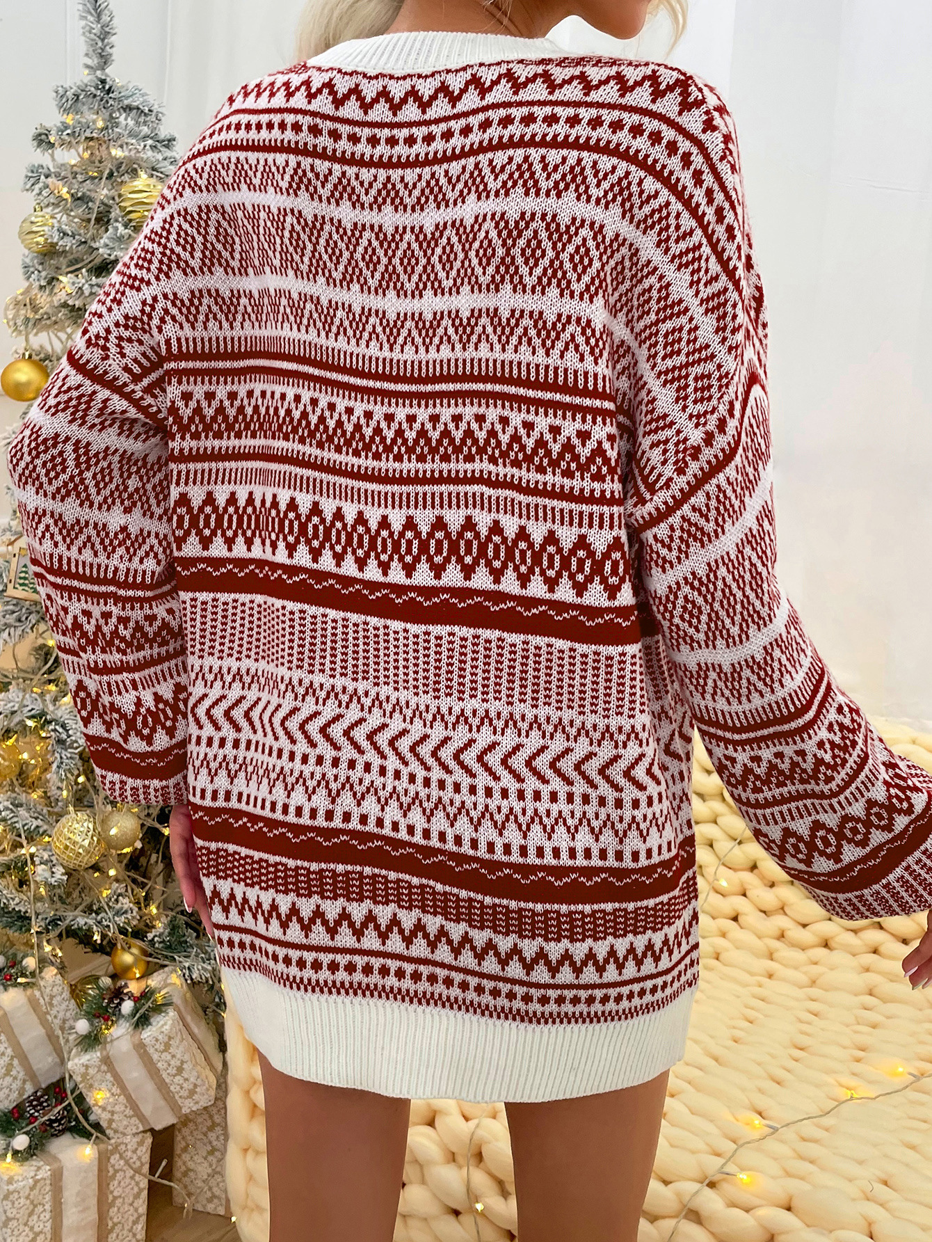 2021 Christmas Casual Loose Round Neck Wool Sweater Dress F01F592