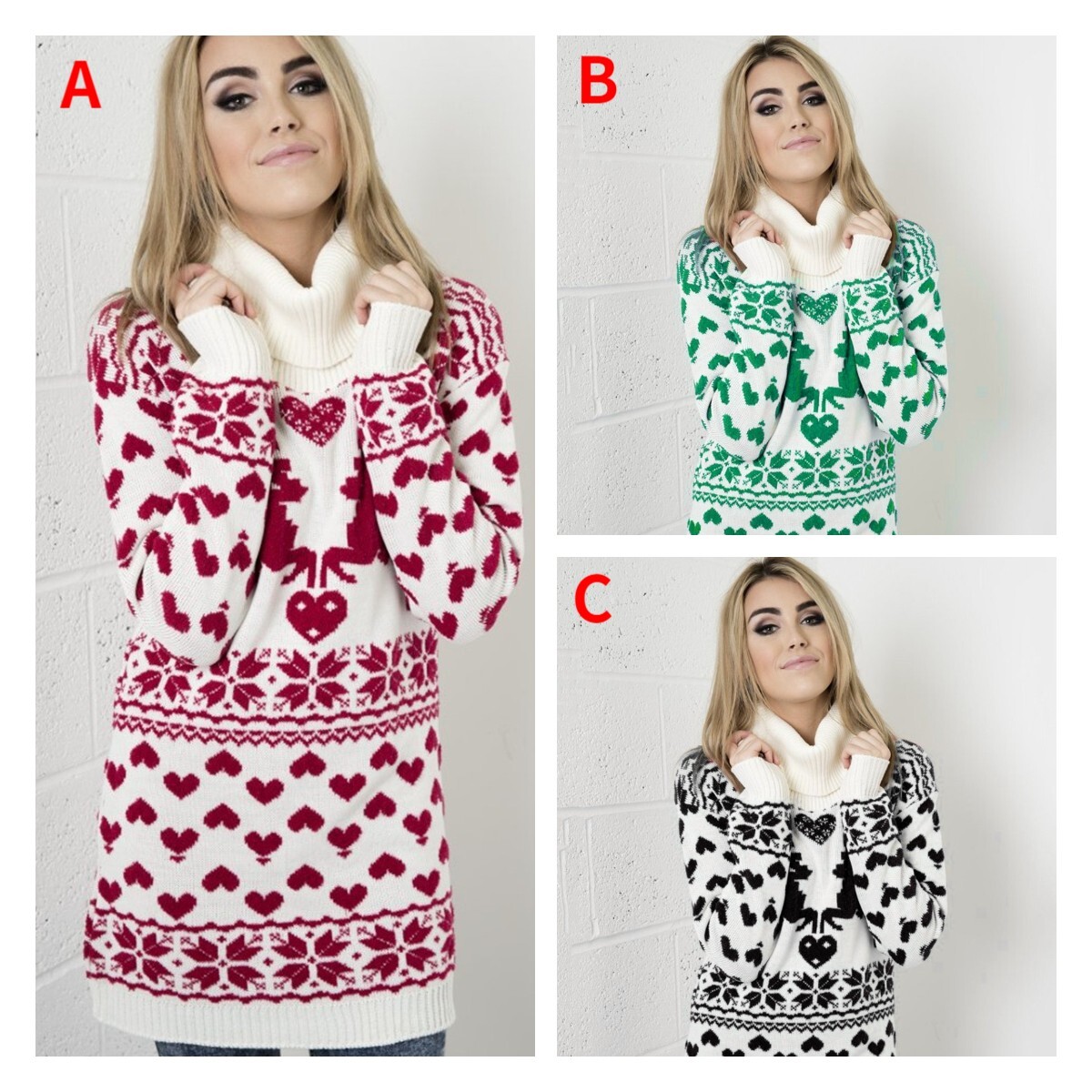 High Collar Deer Love Wool Sweater Dress Women's Wear F01F593