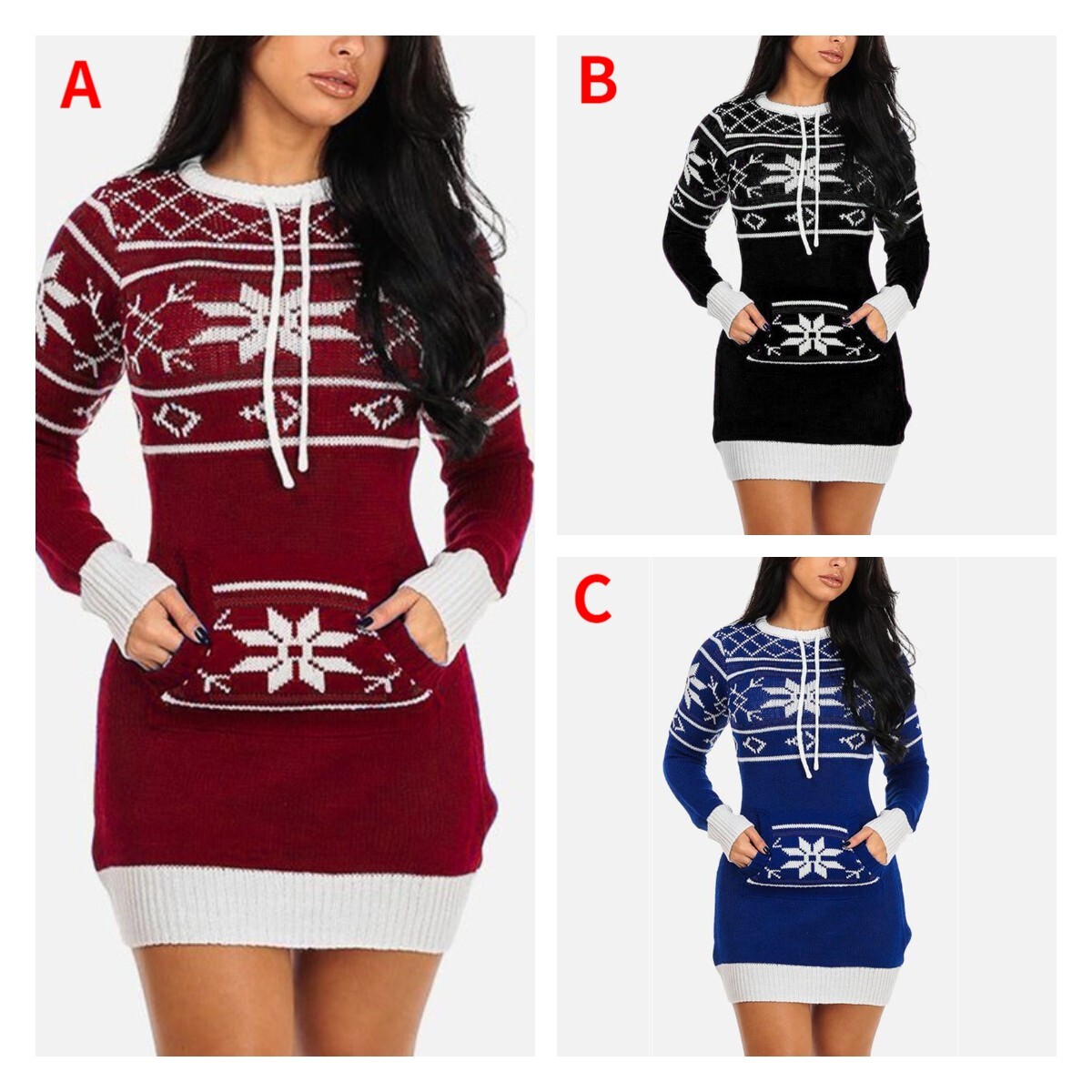 2021 Christmas Pocket Sweater Dress F01F594