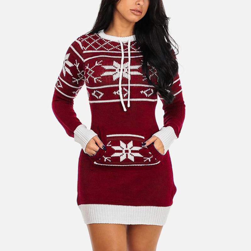 2021 Christmas Pocket Sweater Dress F01F594