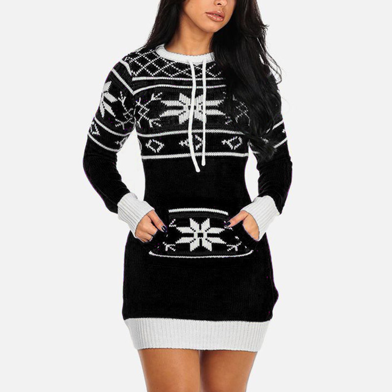 2021 Christmas Pocket Sweater Dress F01F594