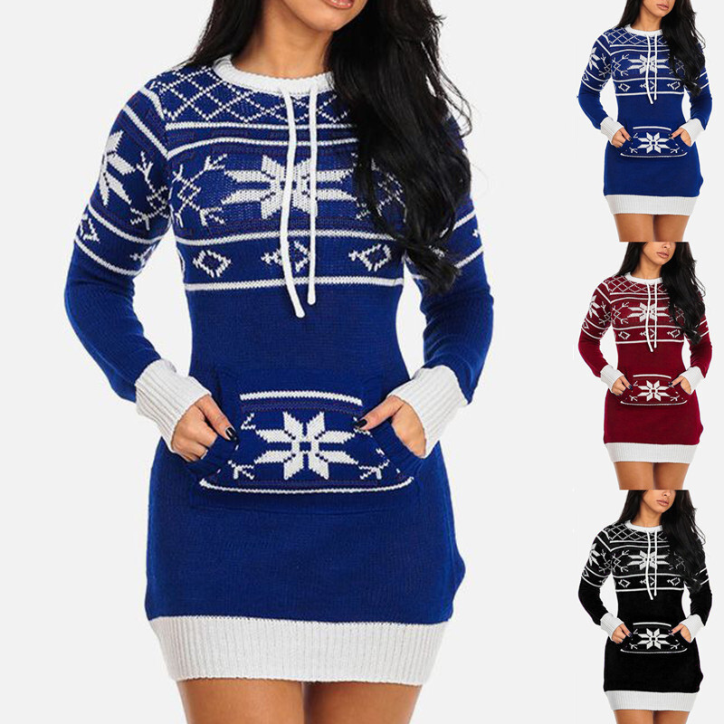 2021 Christmas Pocket Sweater Dress F01F594