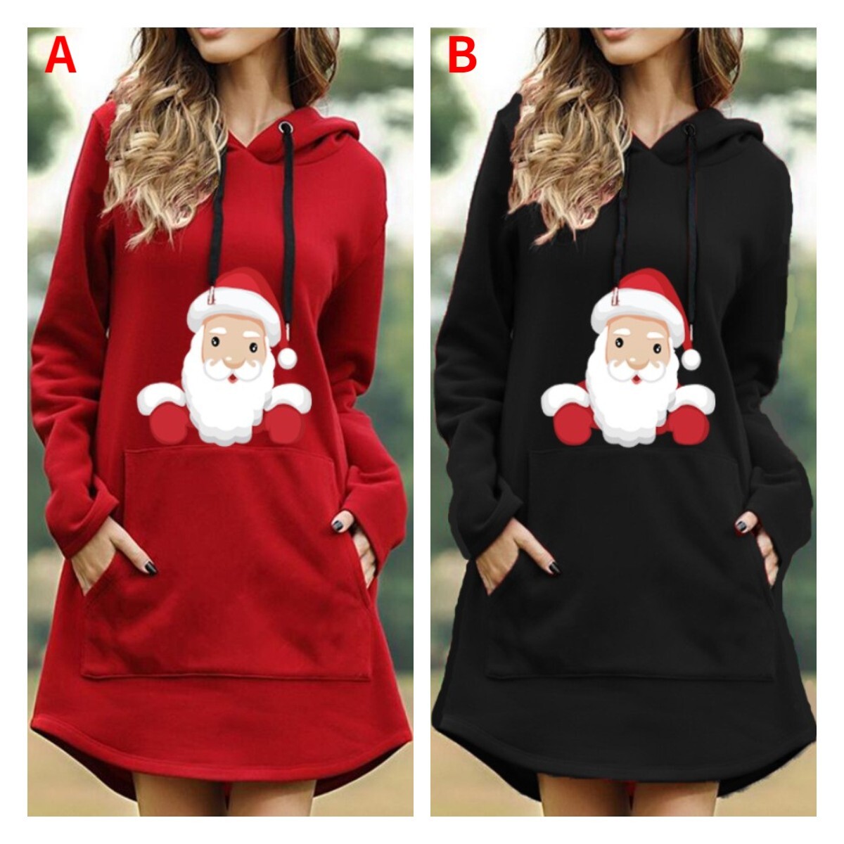 2021 Autumn Winter Christmas Printed Long Sleeve Women's Hooded Dress F01F595