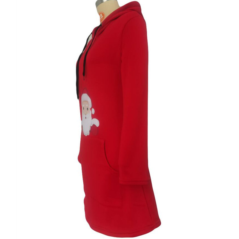 2021 Autumn Winter Christmas Printed Long Sleeve Women's Hooded Dress F01F595