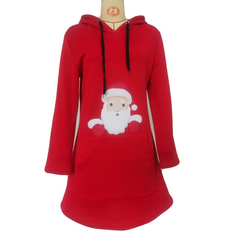 2021 Autumn Winter Christmas Printed Long Sleeve Women's Hooded Dress F01F595