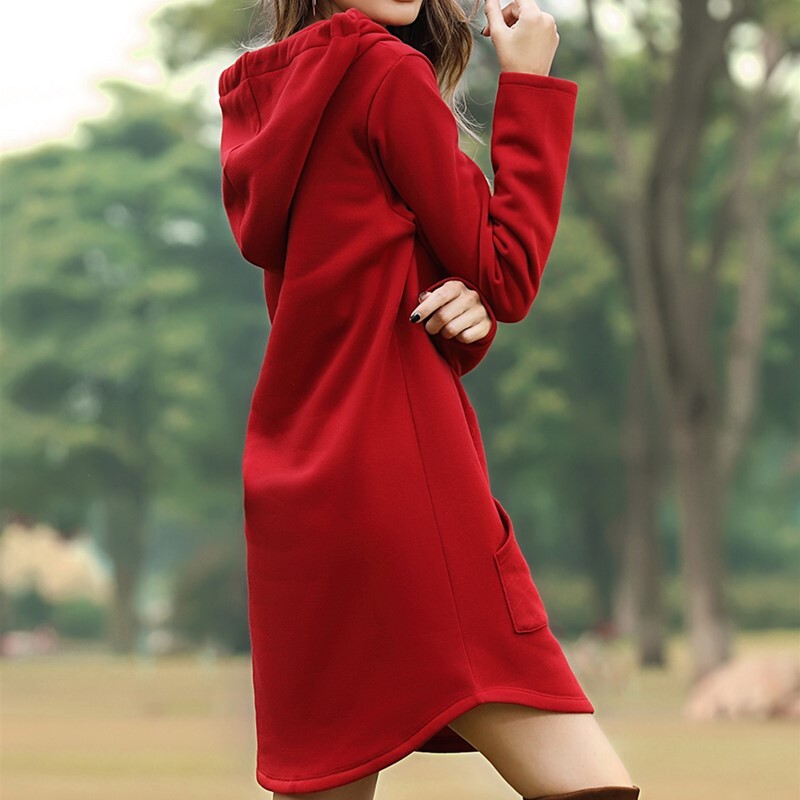 2021 Autumn Winter Christmas Printed Long Sleeve Women's Hooded Dress F01F595
