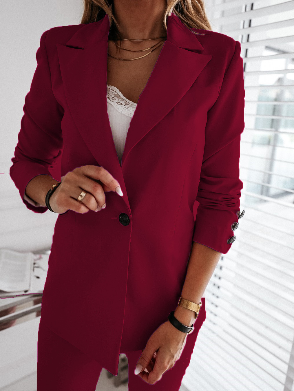 New Autumn and Winter Long Sleeve Solid Color Suit Collar Button Suit Small Coat Cardigan C03602