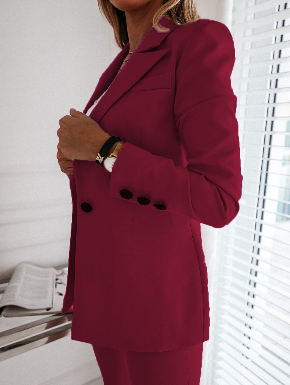 New Autumn and Winter Long Sleeve Solid Color Suit Collar Button Suit Small Coat Cardigan C03602