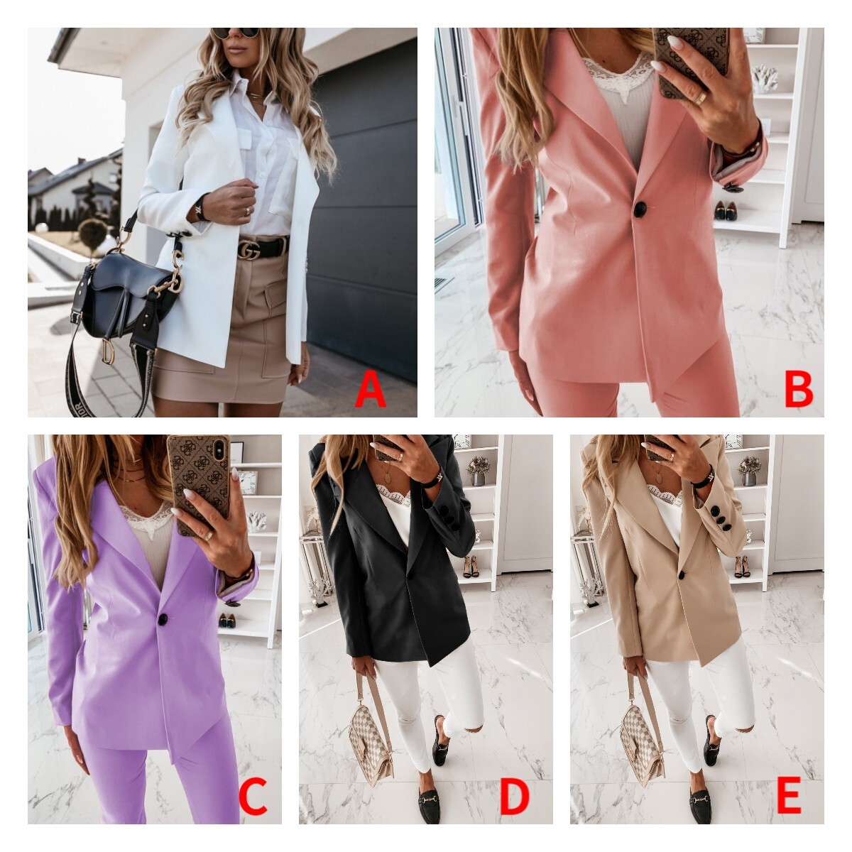 New Autumn and Winter Long Sleeve Solid Color Suit Collar Button Suit Small Coat Cardigan C03602