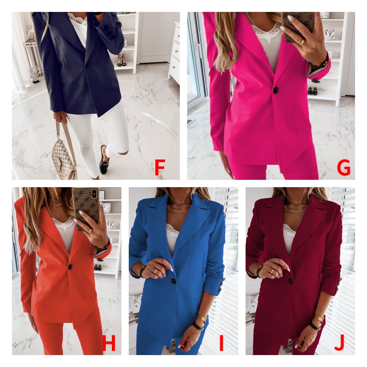New Autumn and Winter Long Sleeve Solid Color Suit Collar Button Suit Small Coat Cardigan C03602