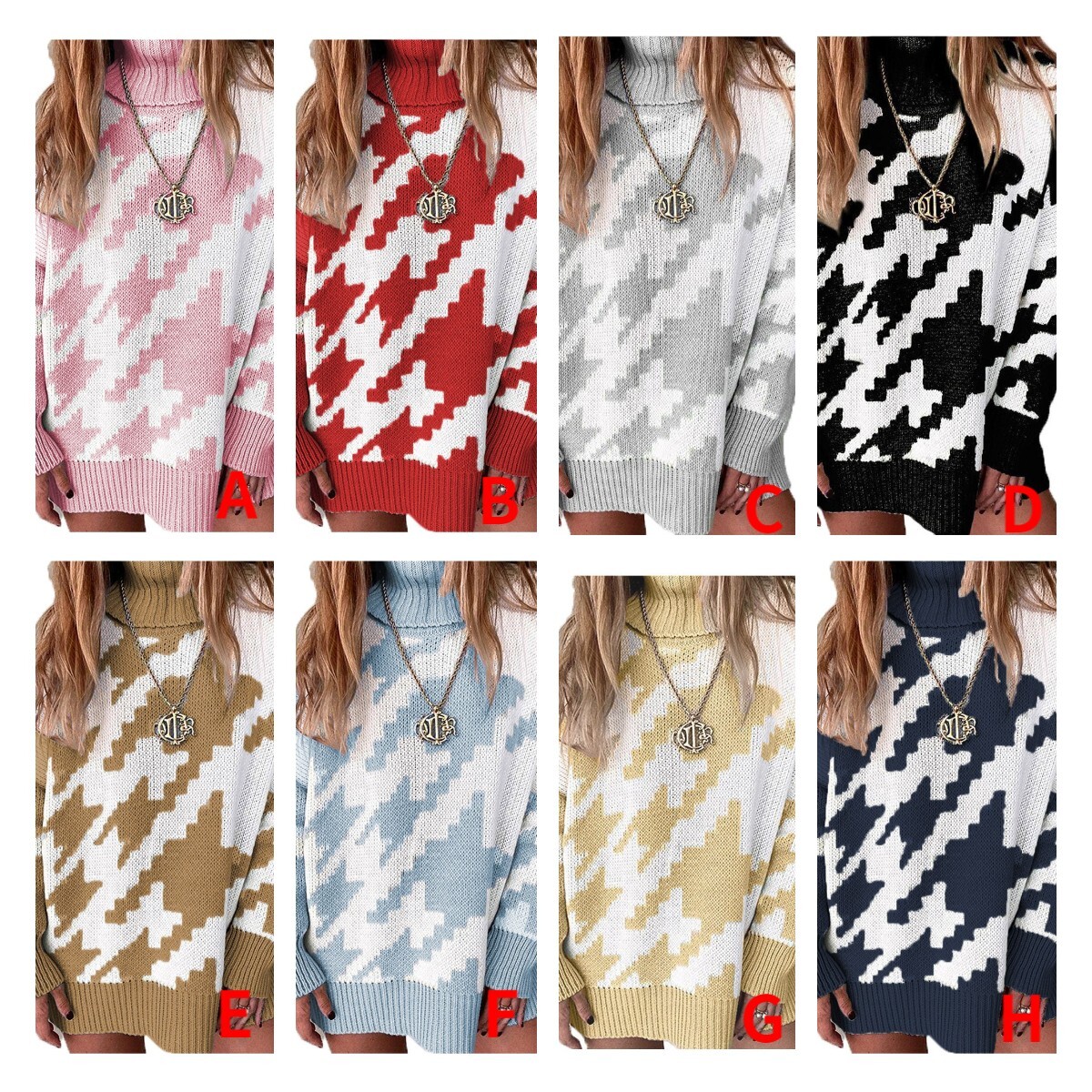 2021 New Stitching Contrast Lapel Medium Length Sweater C03581
