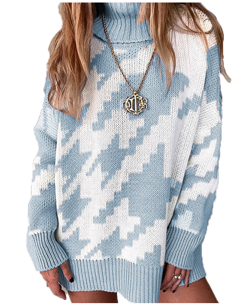 2021 New Stitching Contrast Lapel Medium Length Sweater C03581