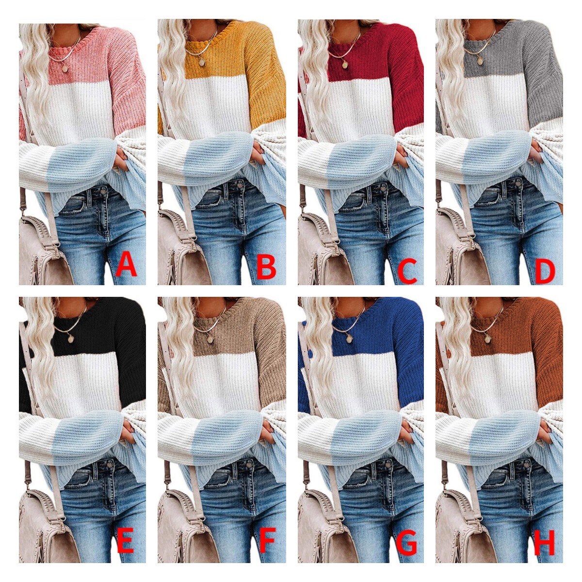 2021 Contrast T-shirt Lantern Sleeve Sweater C03579