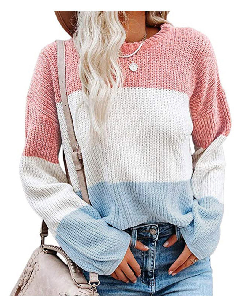 2021 Contrast T-shirt Lantern Sleeve Sweater C03579
