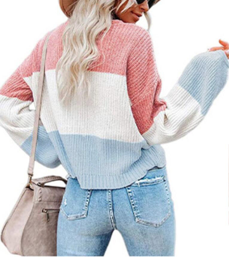 2021 Contrast T-shirt Lantern Sleeve Sweater C03579