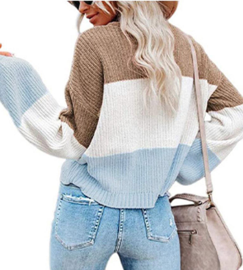 2021 Contrast T-shirt Lantern Sleeve Sweater C03579