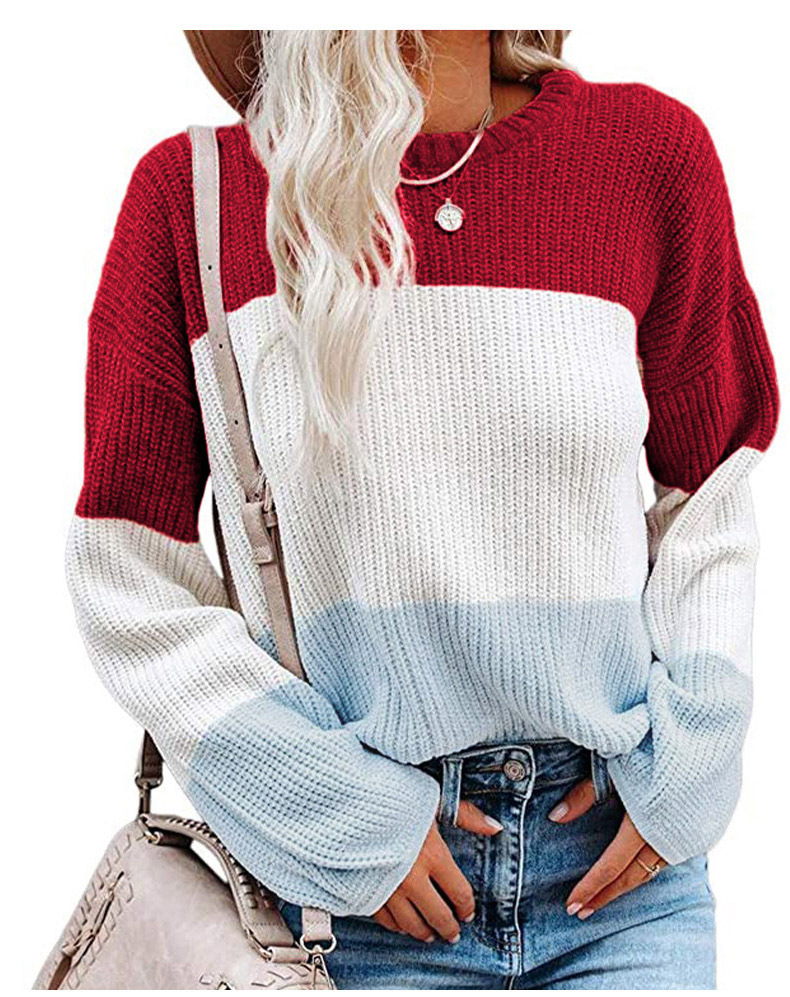 2021 Contrast T-shirt Lantern Sleeve Sweater C03579
