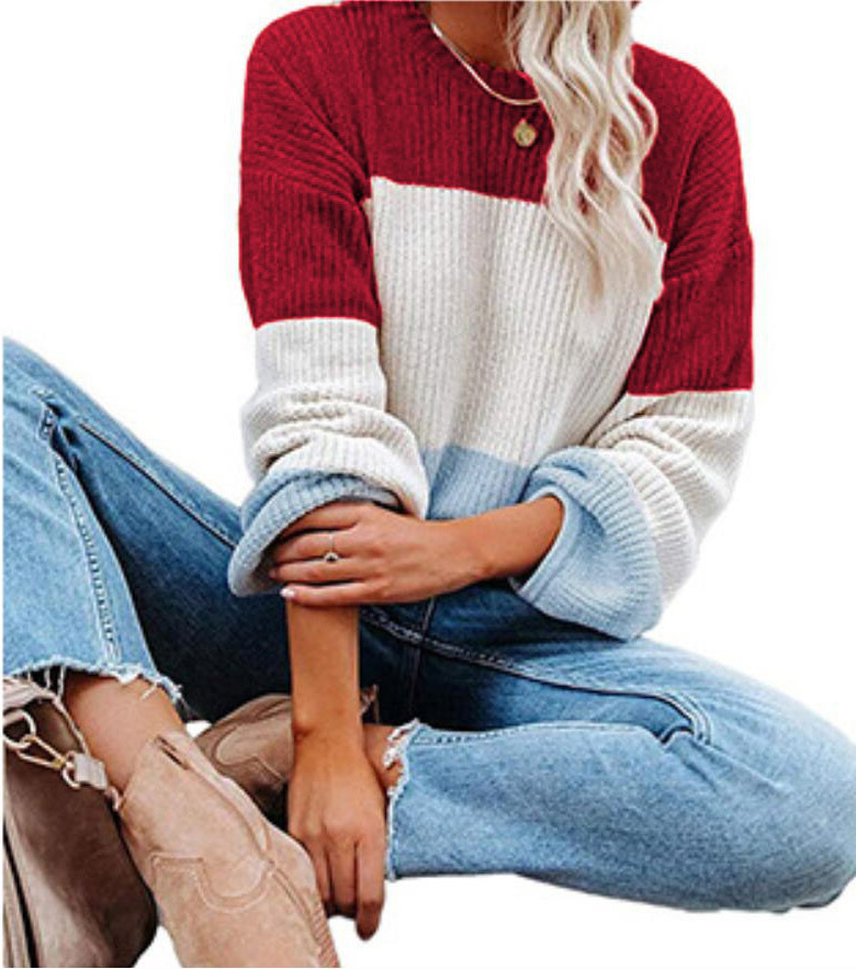 2021 Contrast T-shirt Lantern Sleeve Sweater C03579
