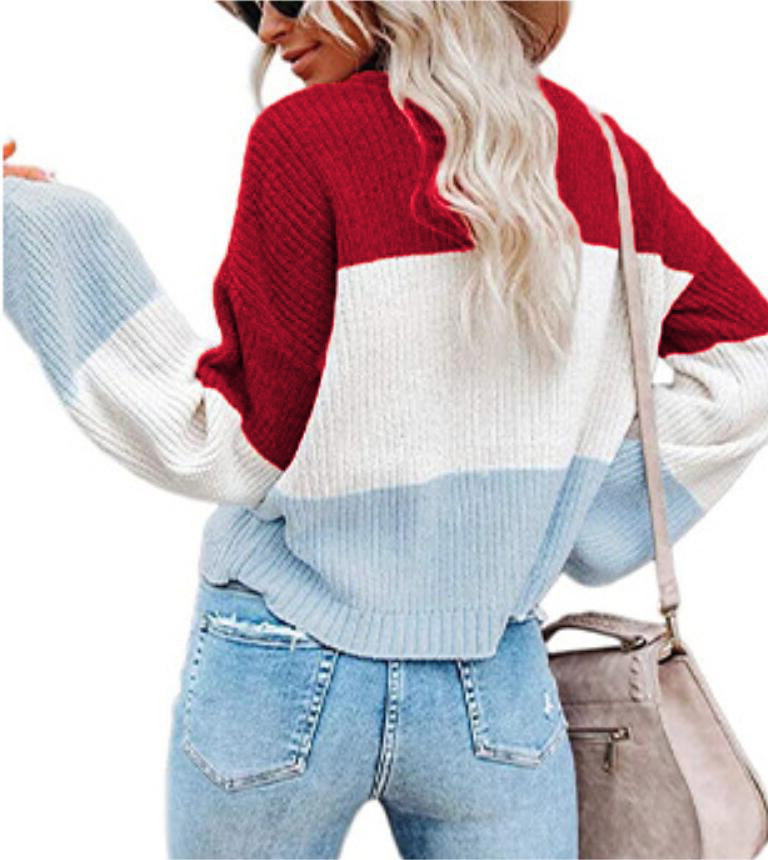 2021 Contrast T-shirt Lantern Sleeve Sweater C03579