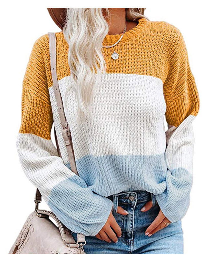 2021 Contrast T-shirt Lantern Sleeve Sweater C03579