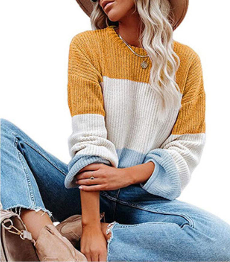2021 Contrast T-shirt Lantern Sleeve Sweater C03579